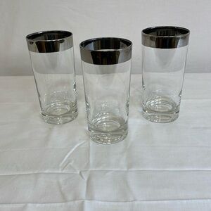 VINTAGE Set of Three Silver Rimmed High Ball Glasses
